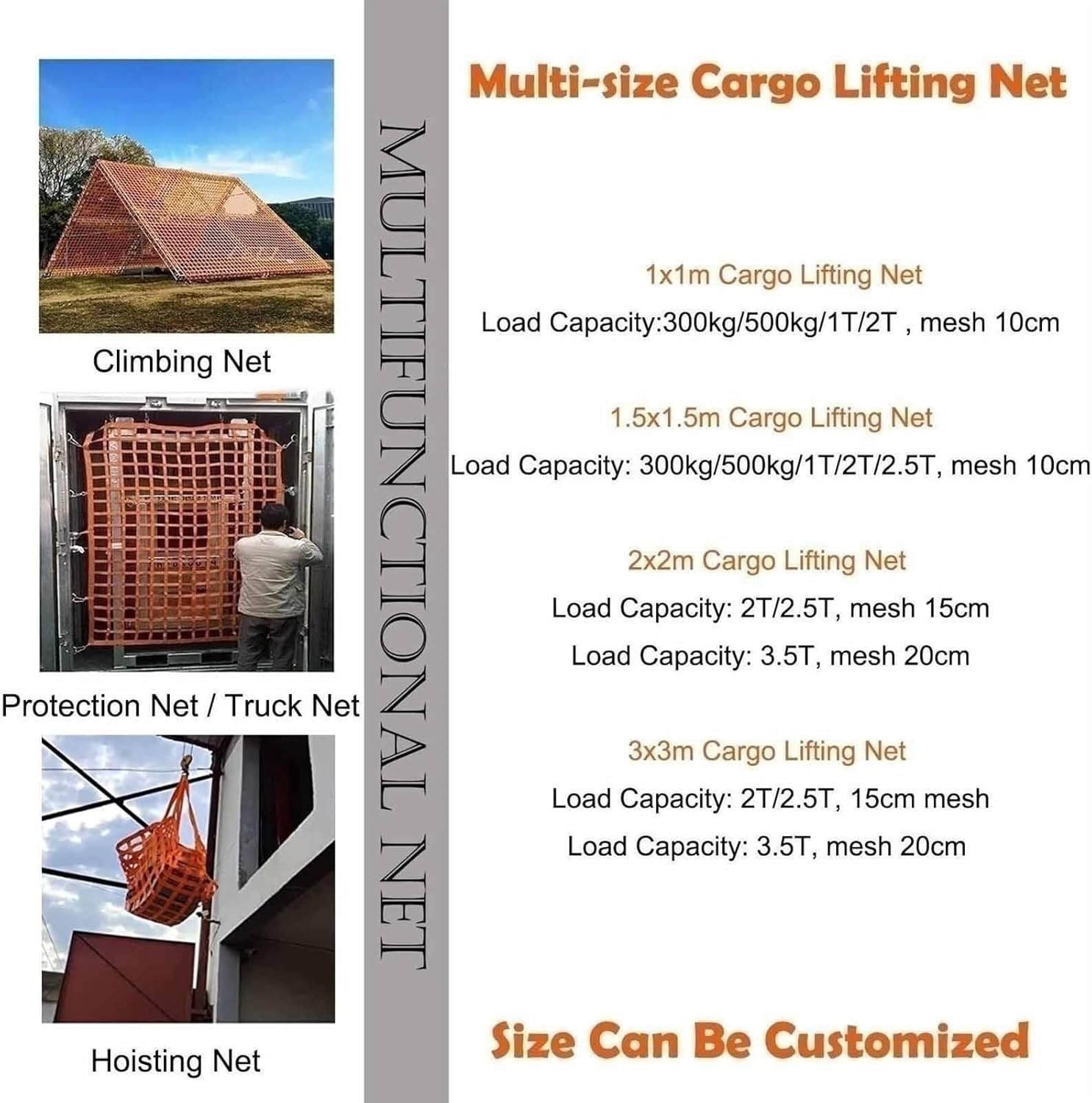 カーゴリフティングメッシュベルト - 重い貨物の巻き上げネット, 構造のドックの持ち上がる網袋, 負荷0.3-3.5トン、 フラット