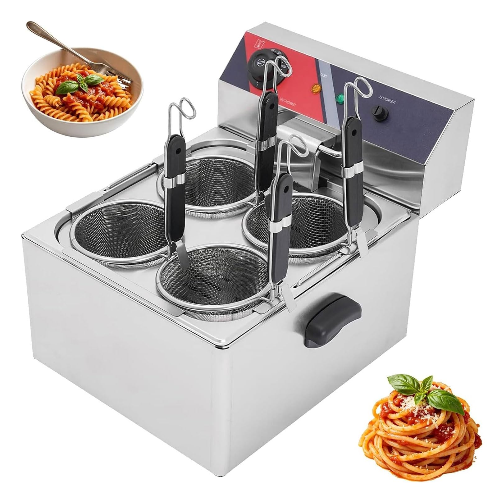 Eiwitany Stainless Steel Commercial Electric Pasta Cooker, 140℉-392℉ Adjustable Temp Noodle Boiler for Pasta, Noodles & Dumplings