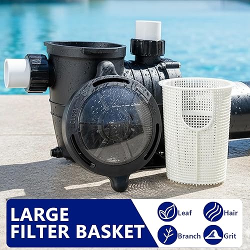 Miniatura 5 de LANCHEZ Bomba de piscina interiorsobre el suelo, autorecortable (velocidad dual, 2 HP, 6600 GPH, 230V, adaptador NPT de 1.5" y 2", cesta de colador)