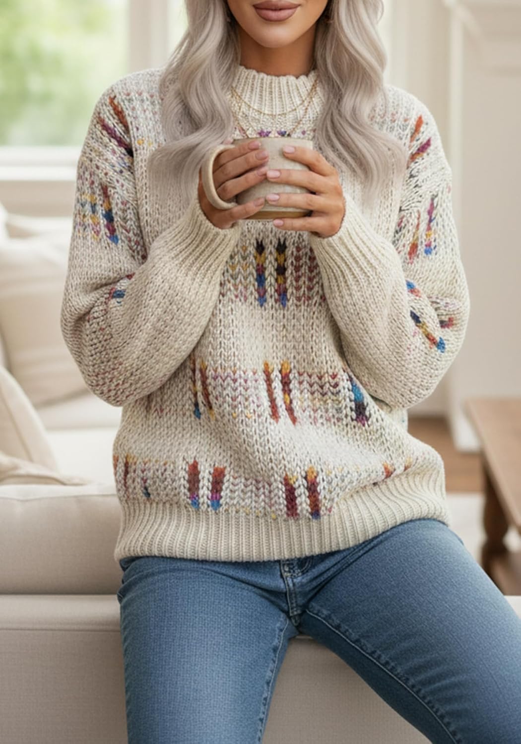 Tcremisa Cozy Sweaters for Women Fall Oversized Pullover Sweater Y2k Colorful Striped Chunky Knit Tops Cute Jumpers - Image 5