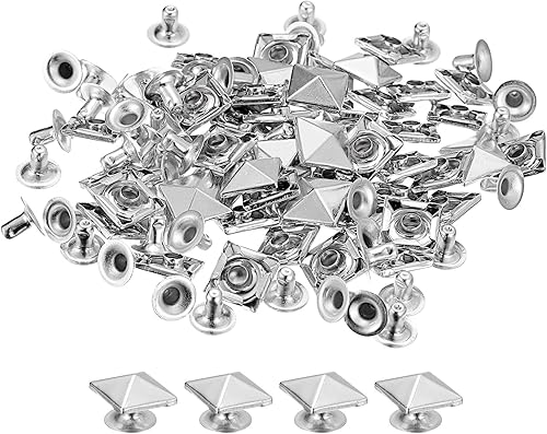 uxcell 100 juegos de remaches de espiga, pirámide de 0.394 pulgadas (0.394 in), remaches rápidos, cuadrados, punk, decoración para ropa, cinturones,