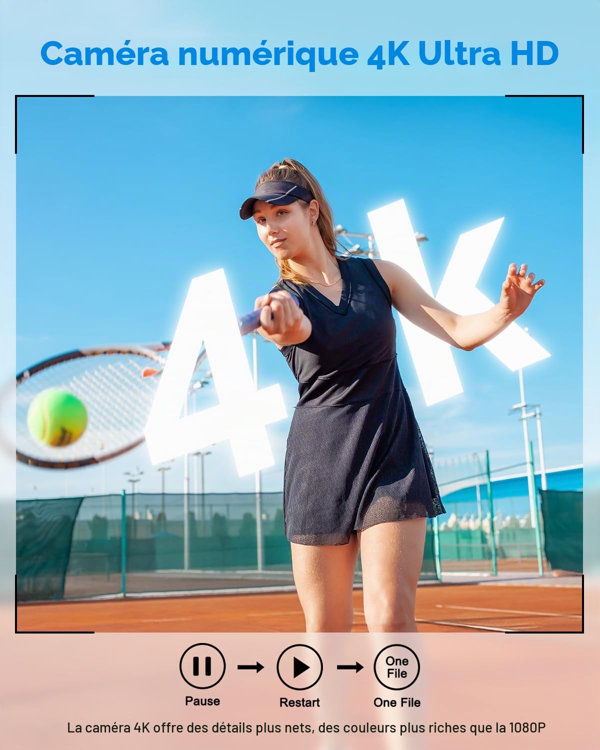 Appareil Photo numérique 4K 64MP, Double caméra avec autofocus, Flash, Zoom 16X, Anti-Shake, caméra compacte pour vlogging pour Enfants, Adolescents, Adultes et débutants(Blanc)