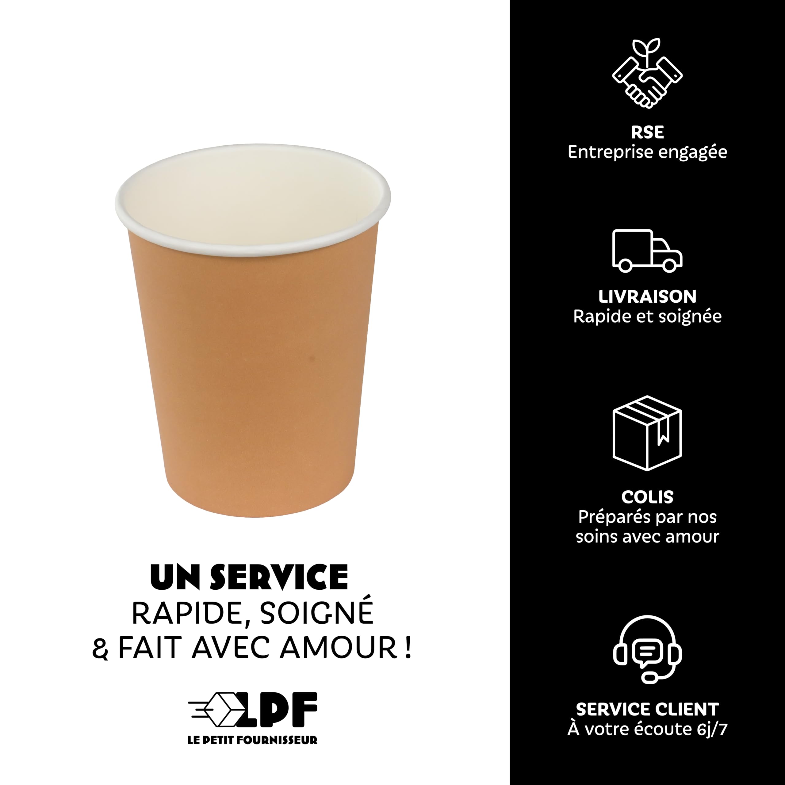 LPF LE PETIT FOURNISSEUR - 500 Gobelets Carton Brun 10cl - 100% Recyclable - Boissons Chaudes ou Froides