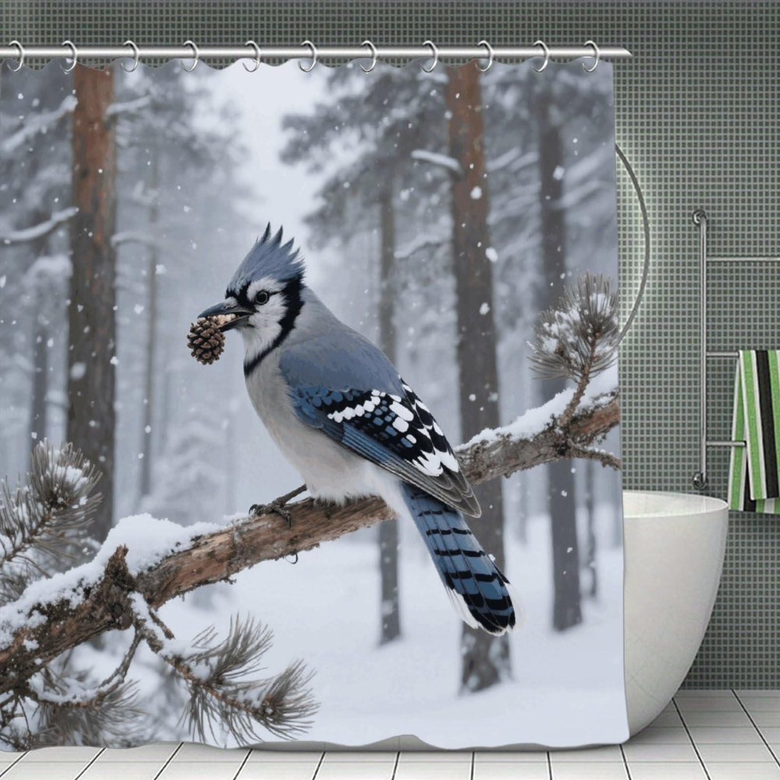 VstaDank Birds on The Tree Shower Curtain Waterproof Bathroom Shower Curtain with C Type Hooks Soft Lightweight Shower Curtains Liner Washable Polyester Cloth Shower Liner 71x71 Inch