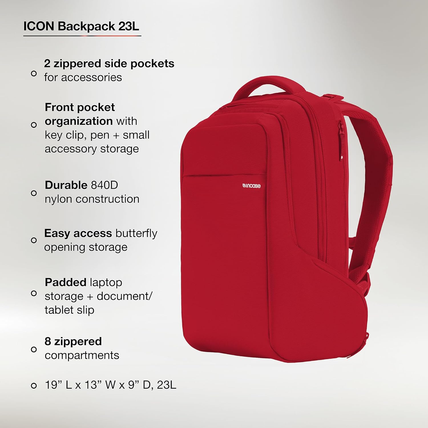 Incase ICON Backpack – Large Tech Backpack for Business, School, Travel – Laptop Bag with 8 Compartments, Fits 16 Inch Devices – Dedicated Laptop, Tablet, Phone and Accessory Pockets - Signal Red - Image 7