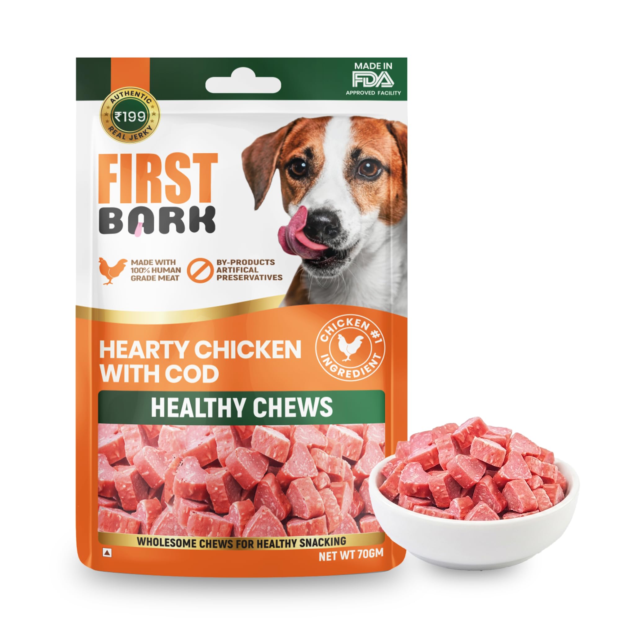 First Bark Dog Treats for Adult Dog & Puppy – Healthy Chews Chicken & Cod Fish Jerky for Dogs, Small Dogs & Shih Tzu | Dog Snacks & Puppy Treats – Hearty Chicken with Cod (70g) x1-image-31