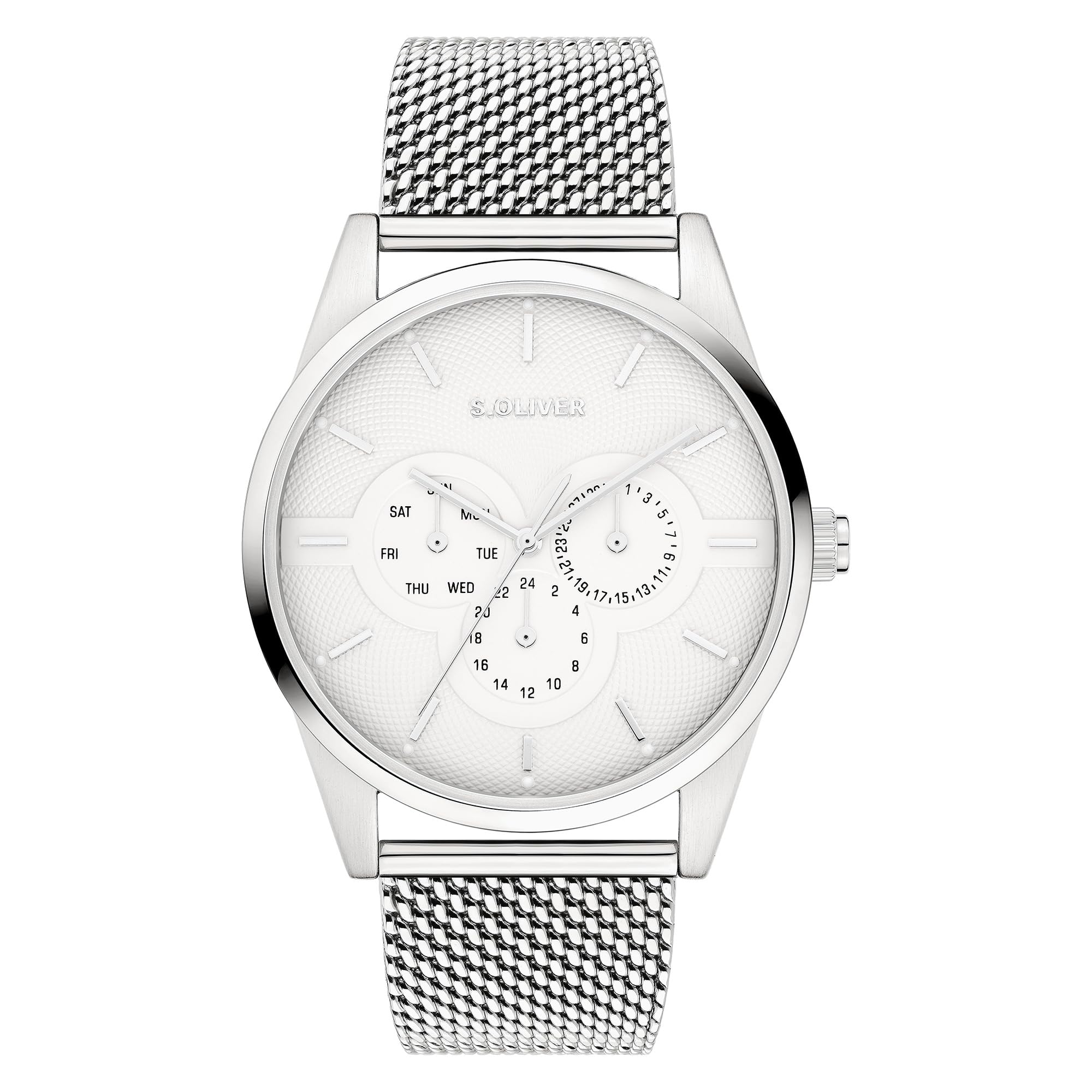 s.Oliver Men's Watch – Round – Silver – 42 mm – Metal Watch with Quartz Movement on Stainless Steel Strap with Folding Clasp – Analogue Watch – 3 ATM Waterproof – Scratch-Resistant