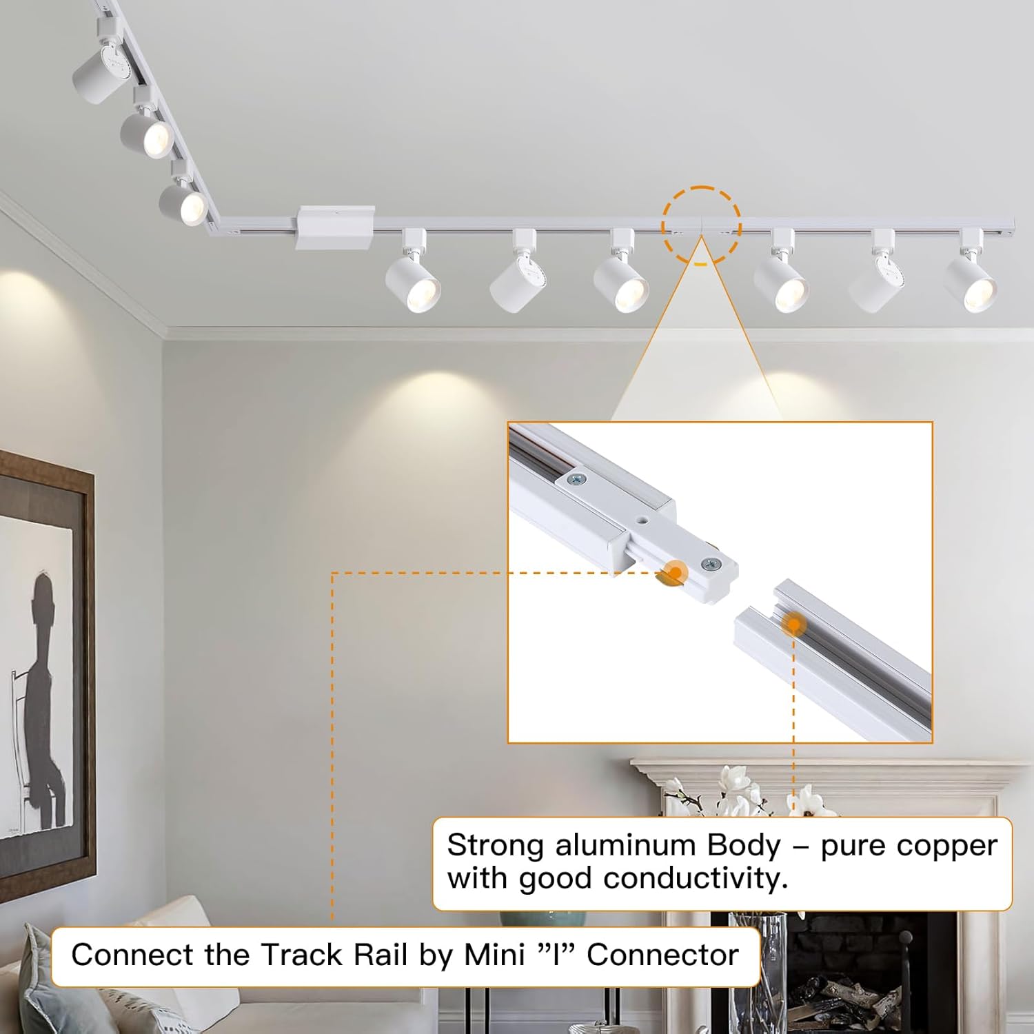 5 Color 12-Light LED Track Lighting Kit with 13FT H Track Lighting Rail, 10W Dimmable Modern White Track Lighting Fixtures Ceiling Spotlight, Floating Canopy Connector Included, CRI90 800LM