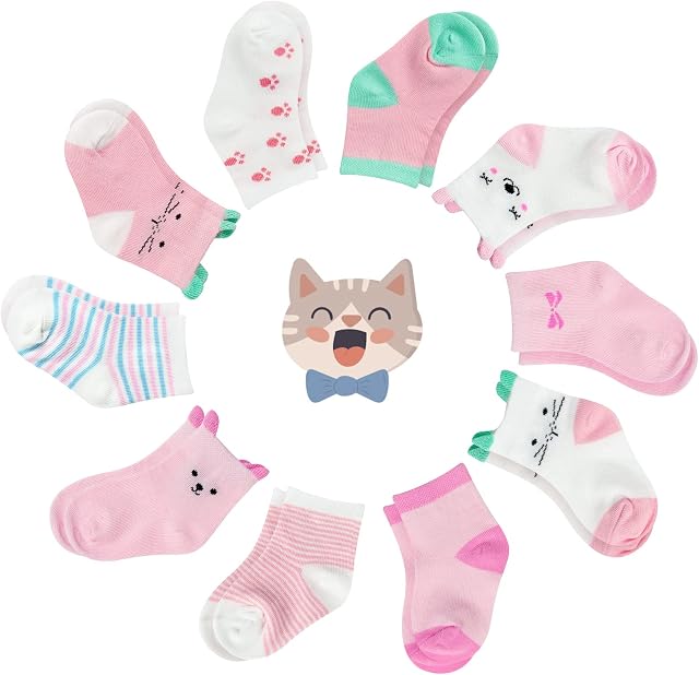 YSense Snug Baby Socks Baby Girl Socks, Toddler Socks Toddler Girl Soft Cotton Socks 0-3 Years 10 Pairs