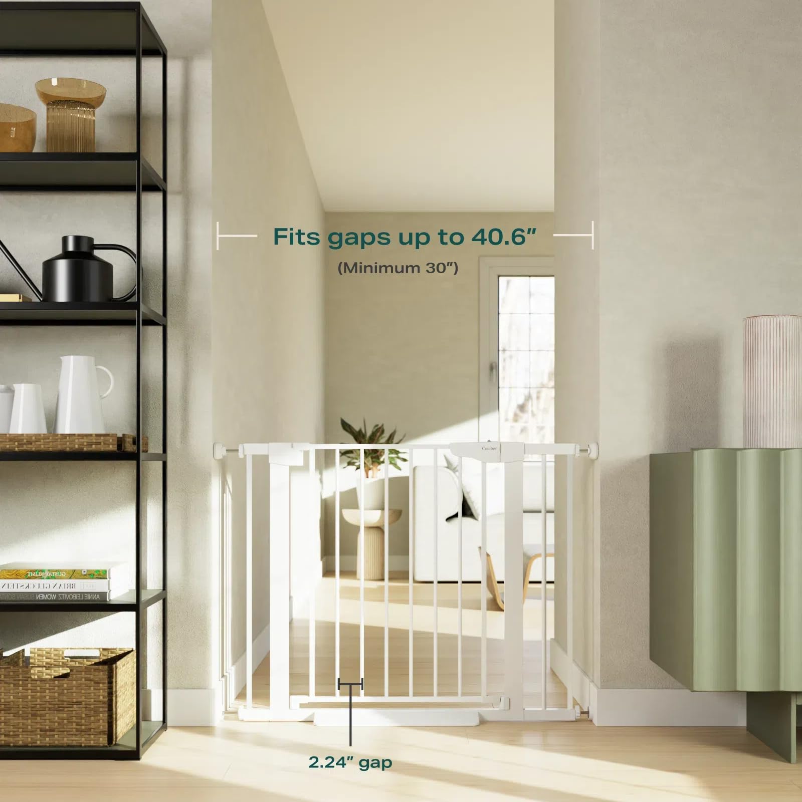 Cumbor 30-40.6 in Baby Gate for Stairs and Doorways, Dog Gate Indoor White — Amazon image 2