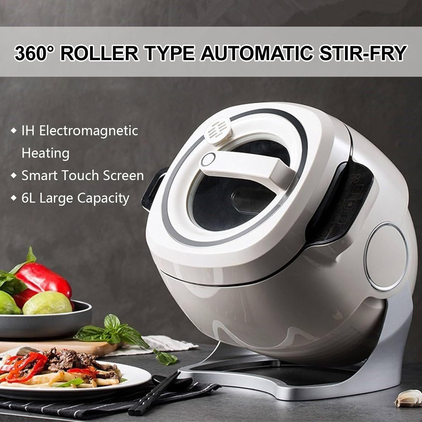 Kommerzielle 6L Küchenmaschine, 2000W Automatische Kochstation, 360° Dreh, Touch