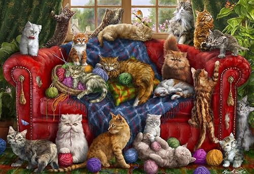 Vermont Christmas Company Couch Cats - Rompecabezas de 100 piezas, piezas grandes, perfecto para niños y personas mayores