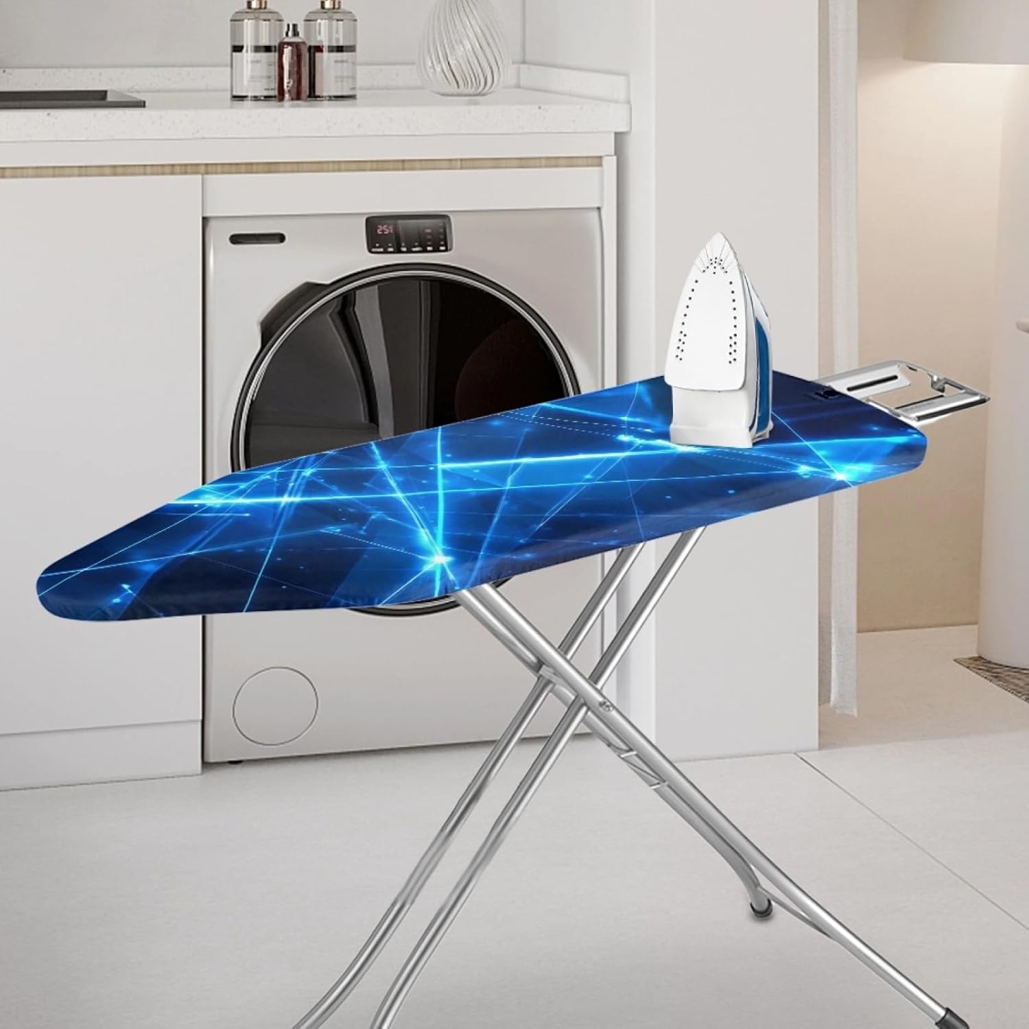 Padded Ironing Board Covers 18 X 49 Blue Lines Dots Ironing Board Pad and Cover Thick Replacement Drawstring Tightening & Lock, Easy Fit, Scorch & Stain Resistant, Non Slip