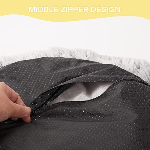 Miniatura 6 de Bedfolks Cama calmante en forma de dona, camas redondas y esponjosas de 30 pulgadas para perros medianos, cama de felpa antiansiedad, lavable a