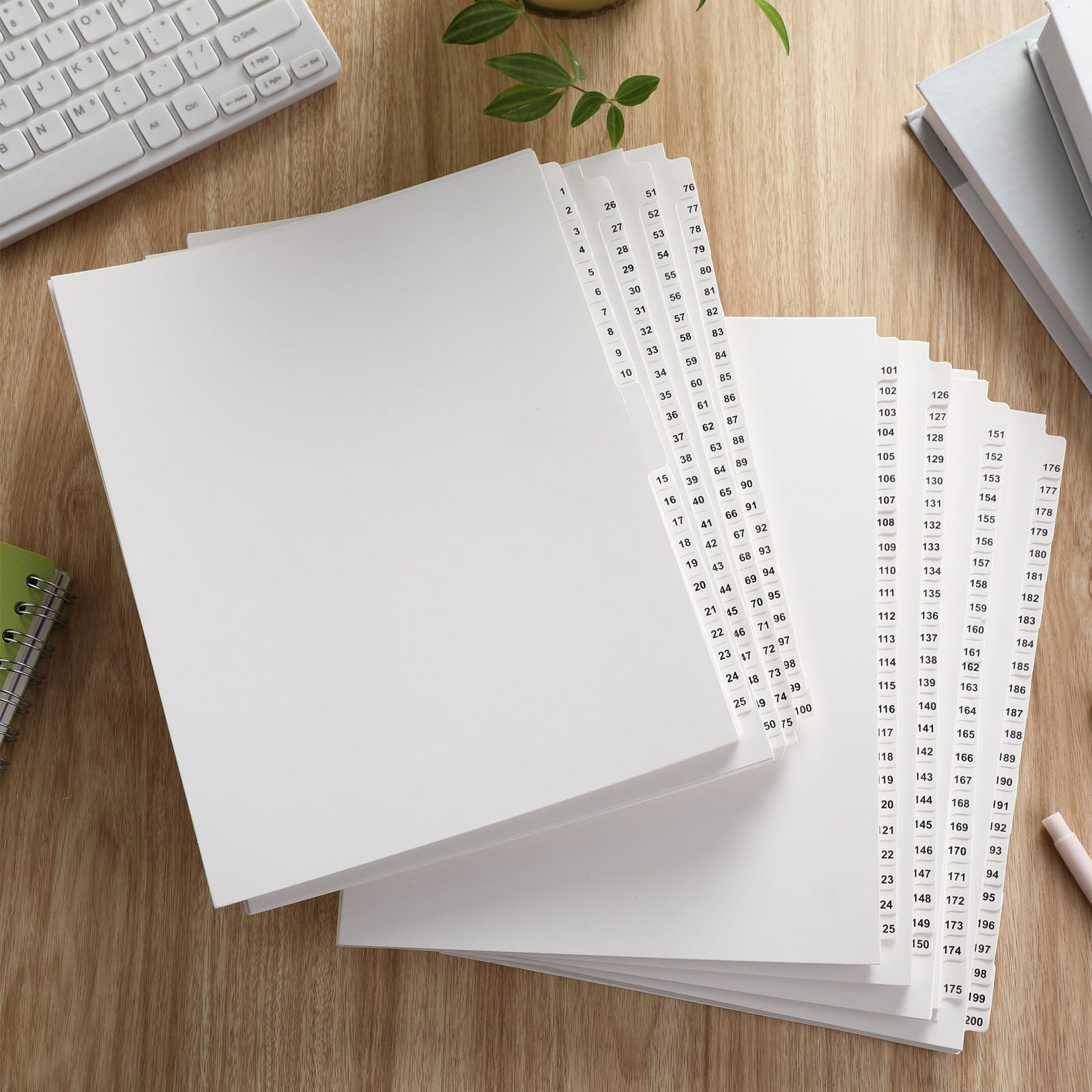 Yeaqee 1 set di divisori numerati divisori non perforati per raccoglitori con schede numeriche, divisori per pagine di carta, raccoglitori bianchi, divisori per documenti di ufficio, file 20,5 x 27,9