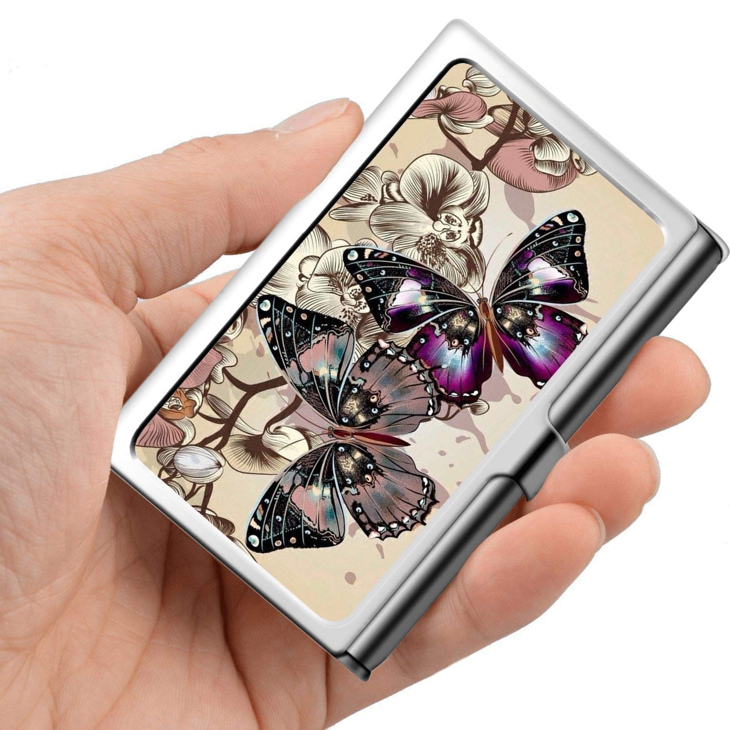 Amazon.co.jp: 専門の名刺、ステンレス鋼の札入れの箱のクレジットカードIDの帯出登録者の蝶デッサン : ファッション