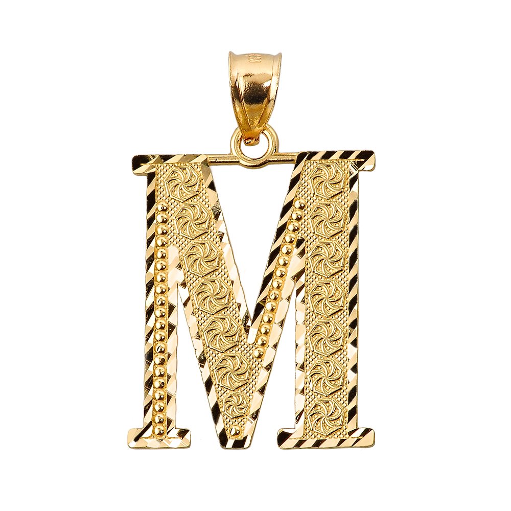 Claddagh Gold10k Yellow Gold Initial Letter M Charm Pendant, 0.7"