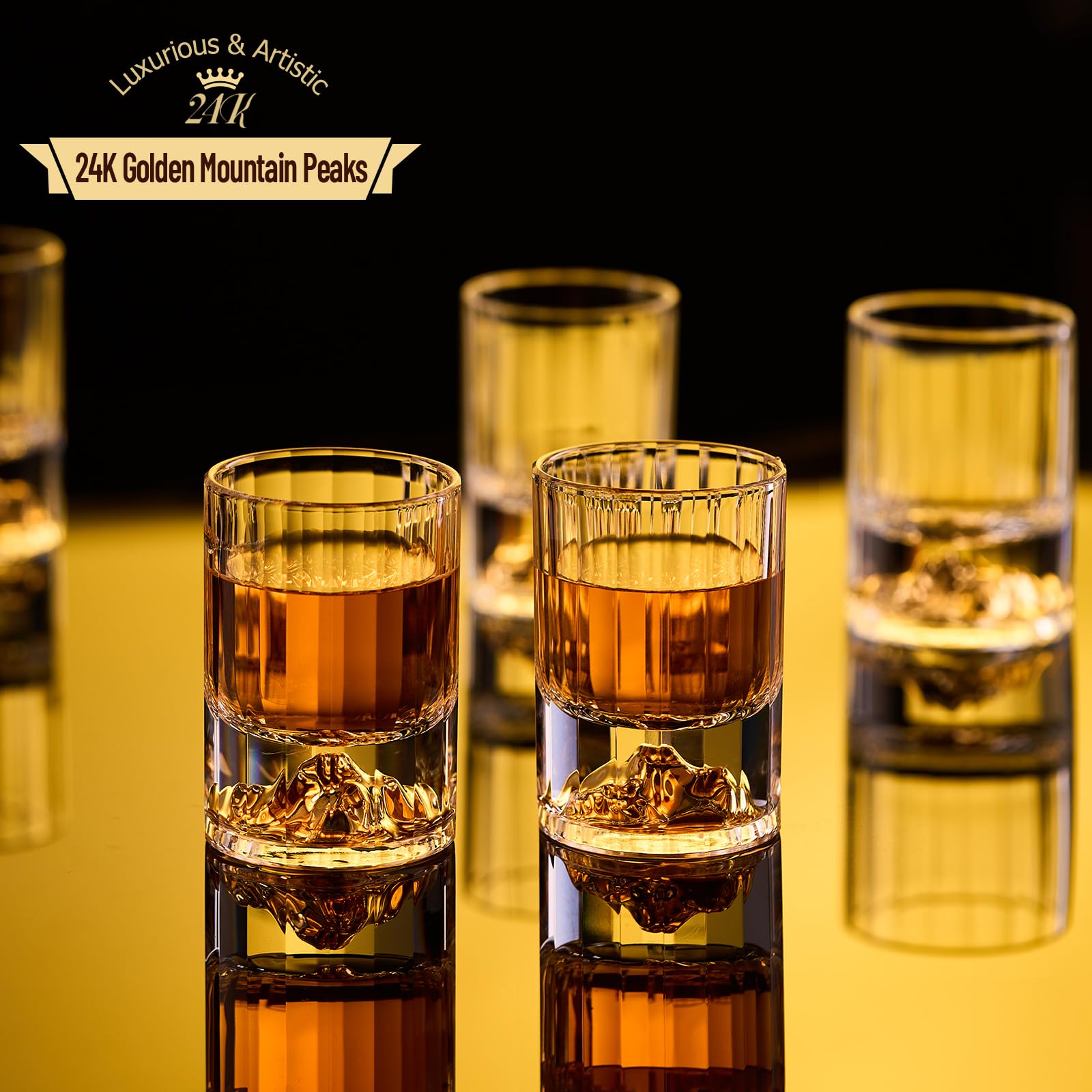 DUJUST Gold Mountain Shot Glasses (45ml), Crystal Shot Glass Set Decorated with 24K Gold Mountain, BPA-Free & Lead-Free - Image 2