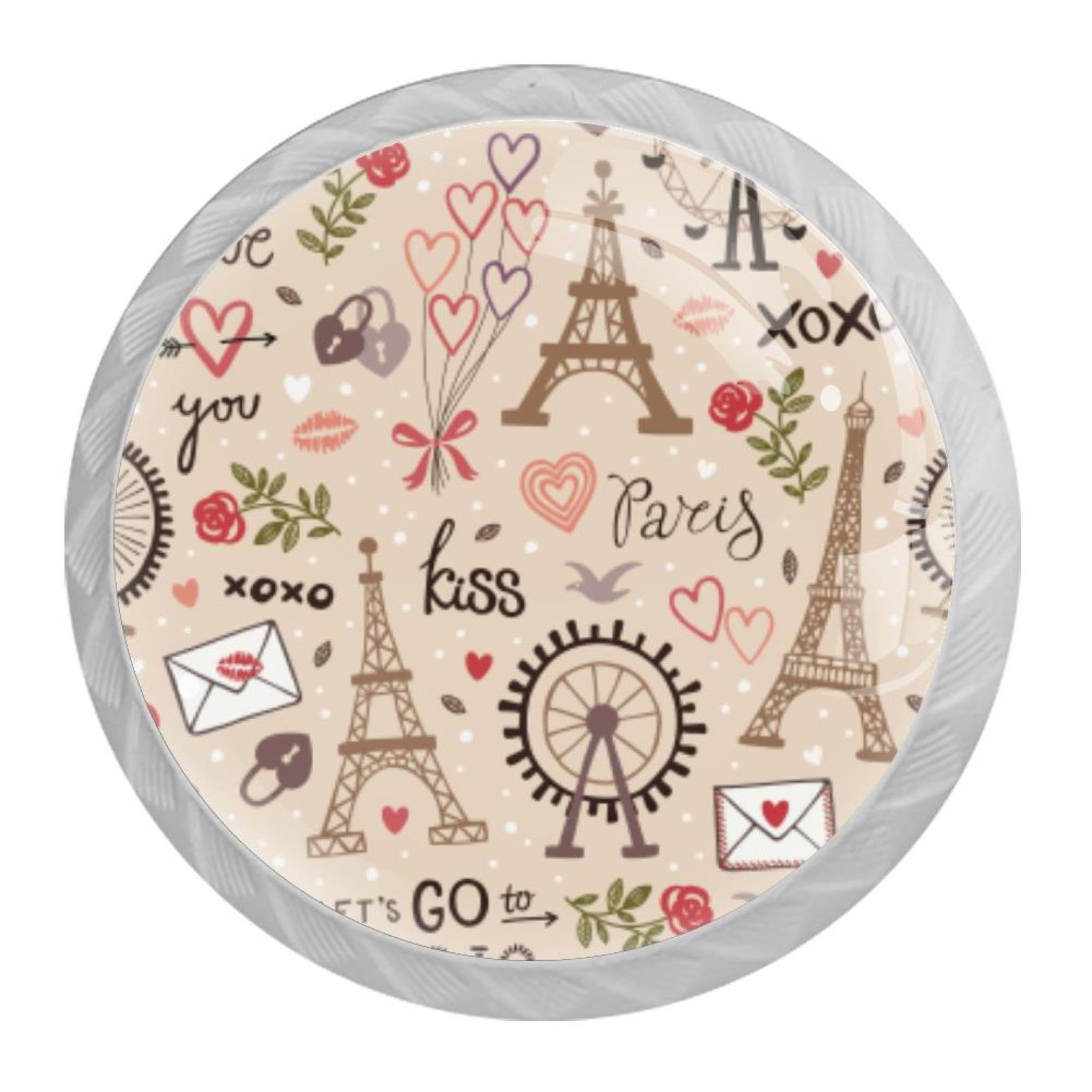 Tqmspg Multi02 4 Pieces Drawer Pulls French Eiffel Tower Pattern Door Knobs Dresser Handles For Kitchen Wardrobe Cupboard Hardware Furniture