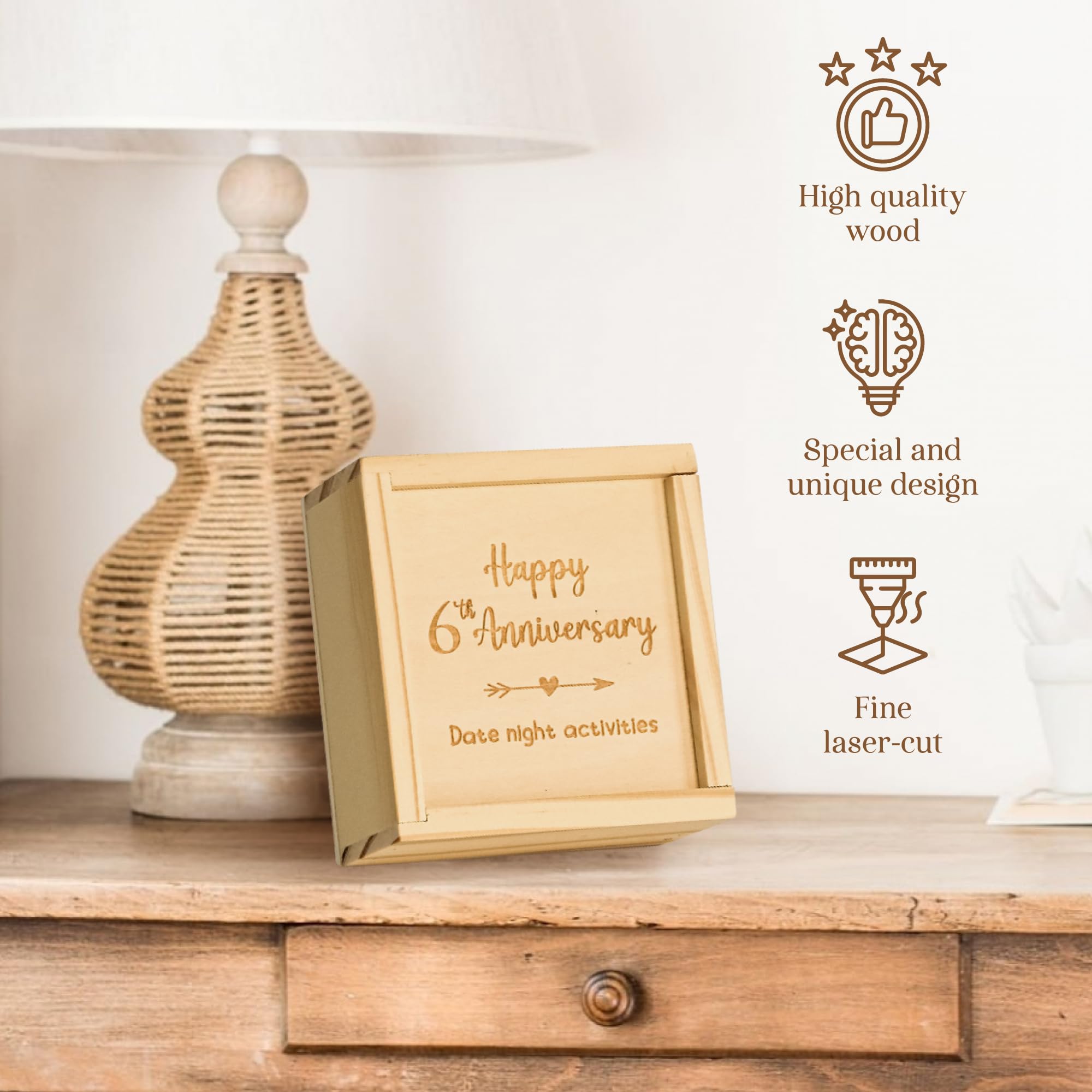 WOODAMORE Regalos de madera de aniversario de 6 años para él y ella, regalos de noche de sexto aniversario para parejas, sexto aniversario de hierro de boda, ideas de regalo de feliz seis años de