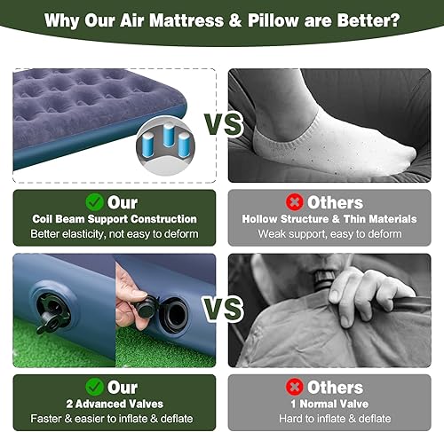 Miniatura 4 de Cama individual, tienda de campaña portátil con colchón de aire y almohada, catre plegable de marco de metal, bolsa de dormir individual con toldo