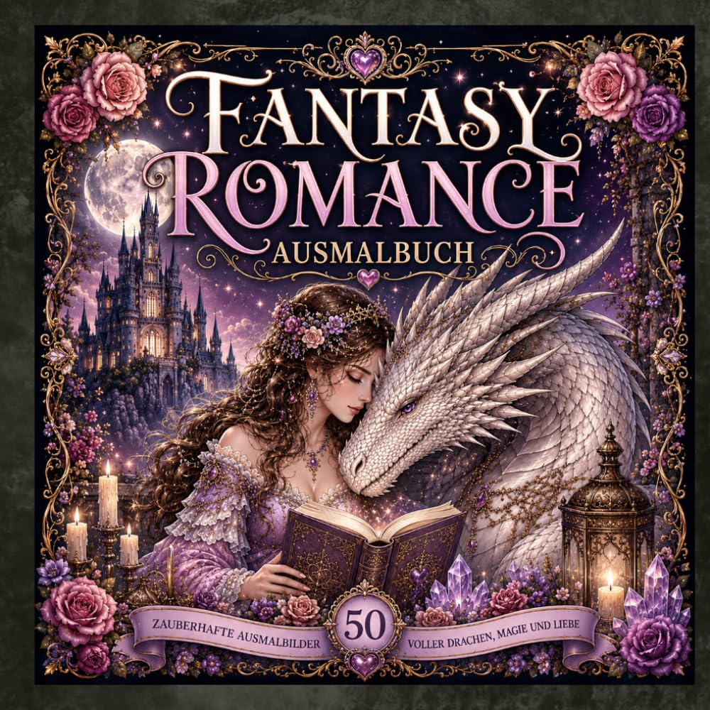 Fantasy Romance Ausmalbuch: Zauberhafte Ausmalbilder voller Drachen, Magie und Liebe