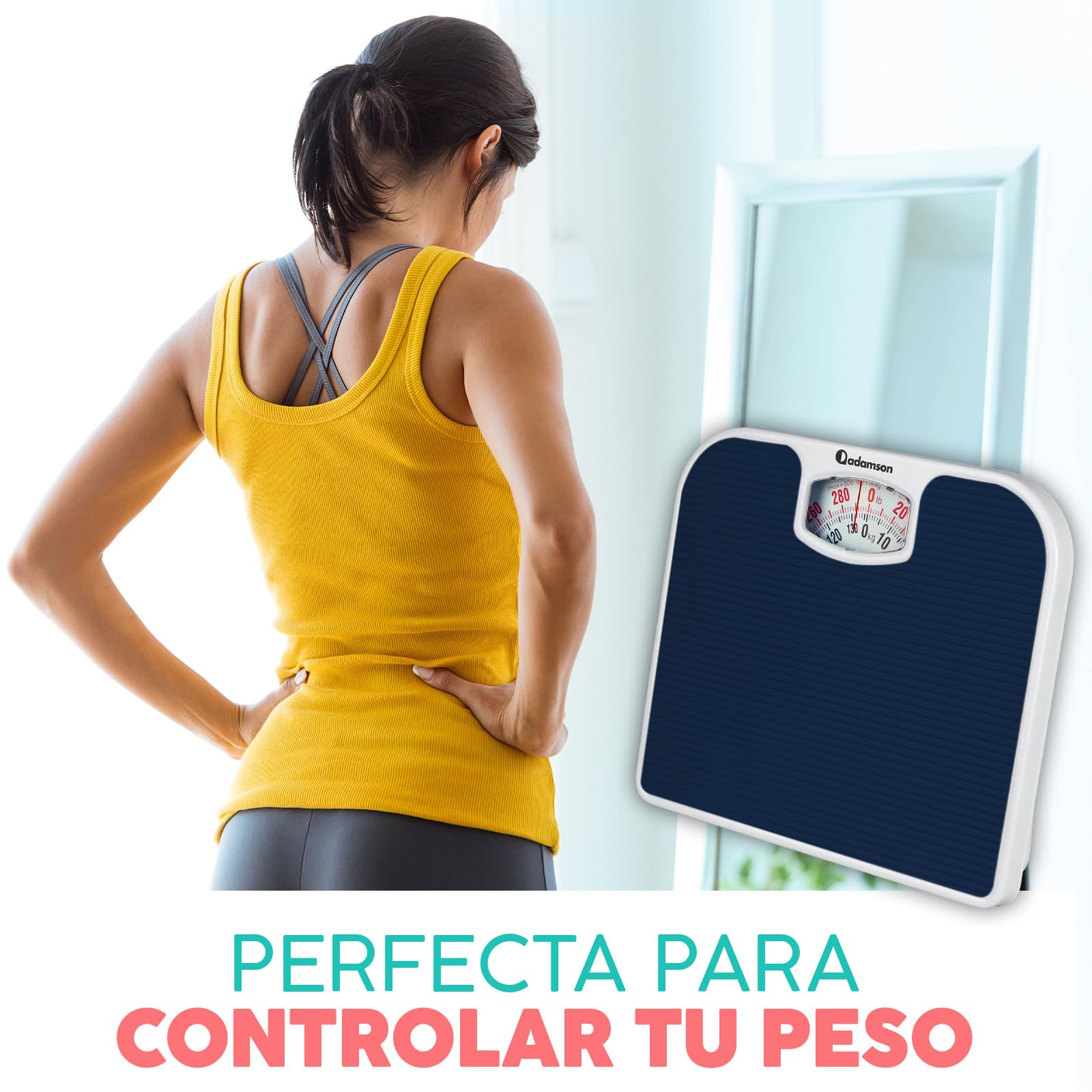 Adamson A21 Bascula de Baño Analogica - Hasta 136 KG - Superficie de Goma Antideslizante - Bascula Analogica - Duradera Con Garantía de 20 Años - Azul Claro