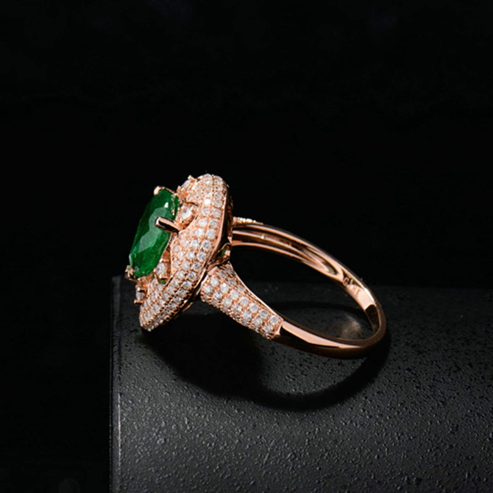 Anillos de boda de oro rosa para mujer, oro real de 18 quilates, 14 quilates, 9 quilates, talla H 1/2-V 1/2, anillos de compromiso de matrimonio con gota de agua con esmeralda de 2 quilates y