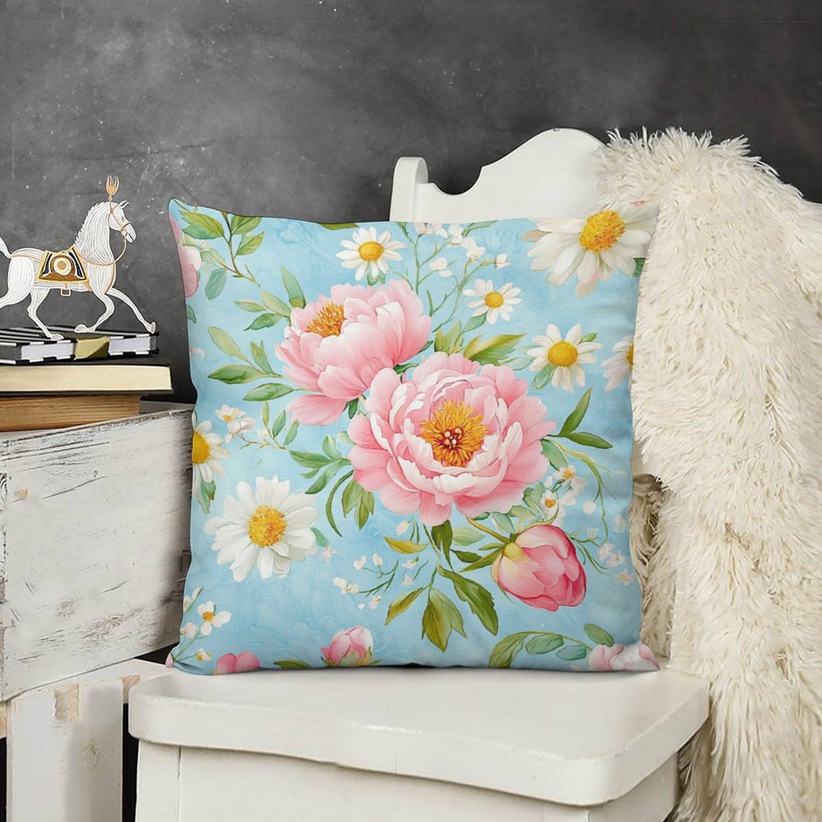 Cushion Case Watercolor Floral Pink Peonies Pillow Covers Standard Size Pink Floral Peony Flower Outdoor Sofa Cushion Cover Modern Decor for Living