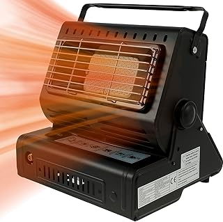 Camping Heater with Handle 1.3kw Dual Purpose Portable Gas Heater Rotatable Butane Gas Heater Heat Resistant Ceramic Gas Canister Heater for Camping Cooking Traveling Fishing BBQ 10.2×9.4×7.8in (Black)
