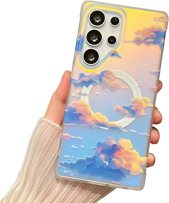 for Cute Samsung Galaxy S25 Ultra Phone Case Iridescent Gradient Cloud Sunset Design Stunning Aesthetic Matte Finish Compatible with MagSafe Gorgeous Ultra-Strong Magnetic Cover for Women Girls