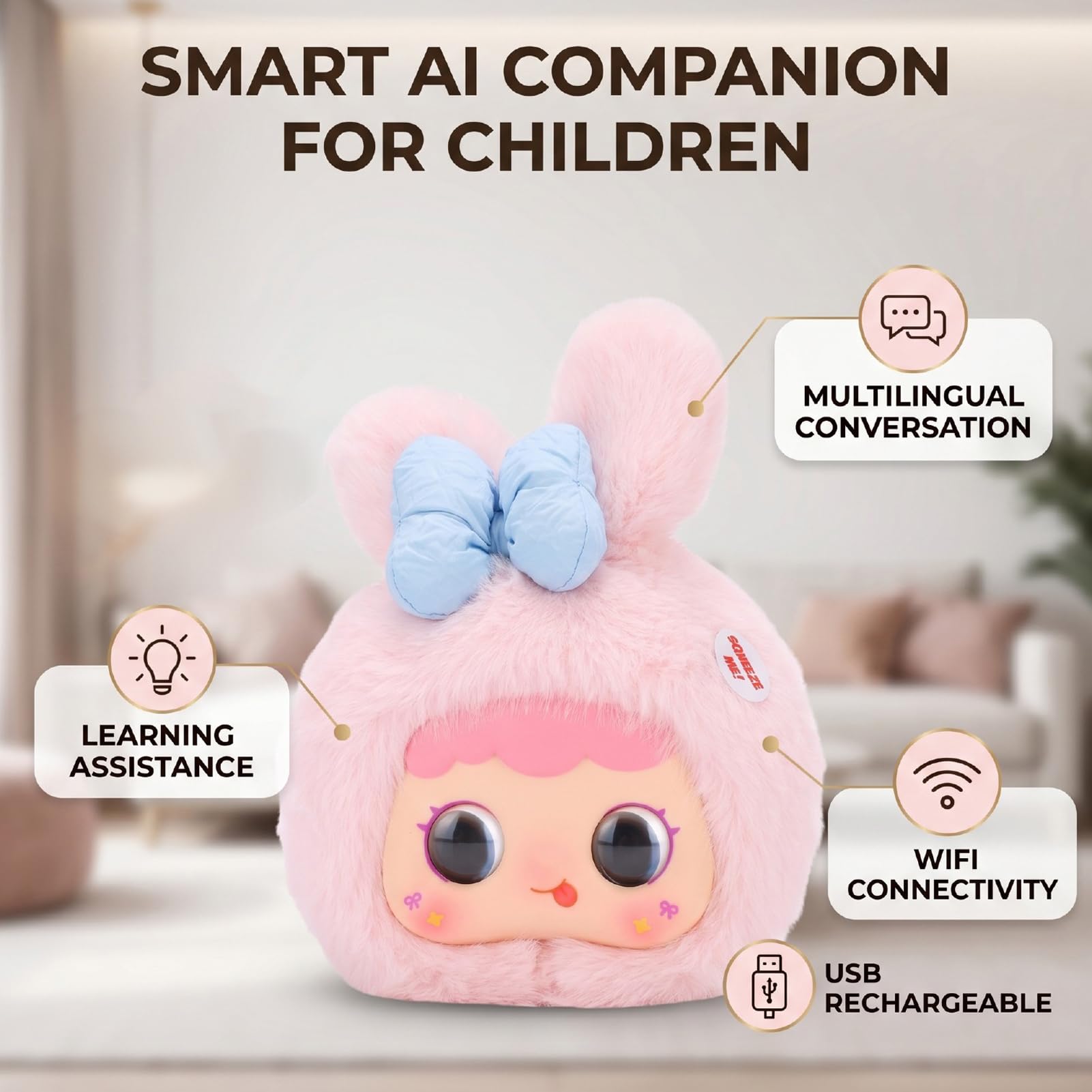 ZJchao Juguete Robot de Apoyo Emocional AI, Peluche Interactivo Multilingüe con Reconocimiento Emocional, Control de Voz, Narración Musical para Niños Compañero de Aprendizaje