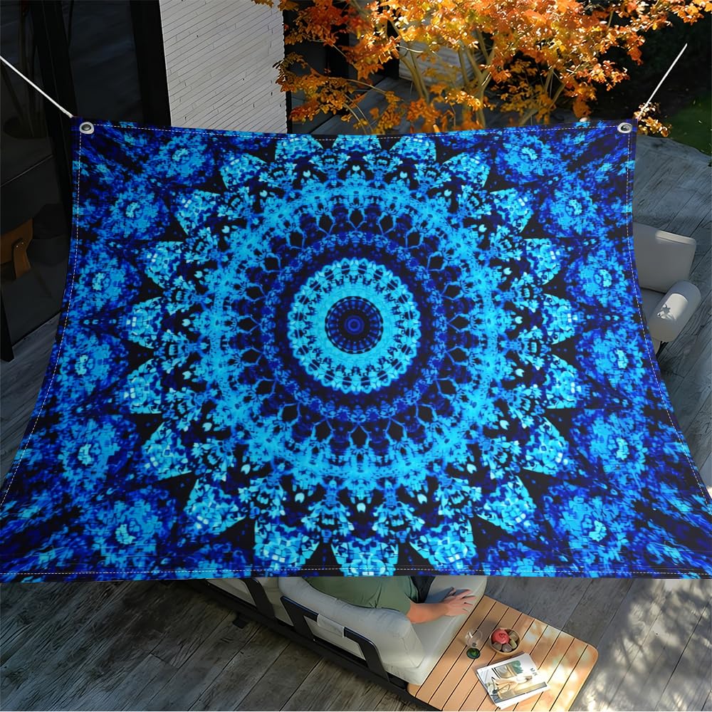 Morbuy Sun Shade Sail Rectangular, Boho Pattern Sun Shade Sail Canopy with 4 Ropes Waterproof & Polyester Breathable for Outdoor, Garden, Patio & Pergola (Blue,200x200cm)