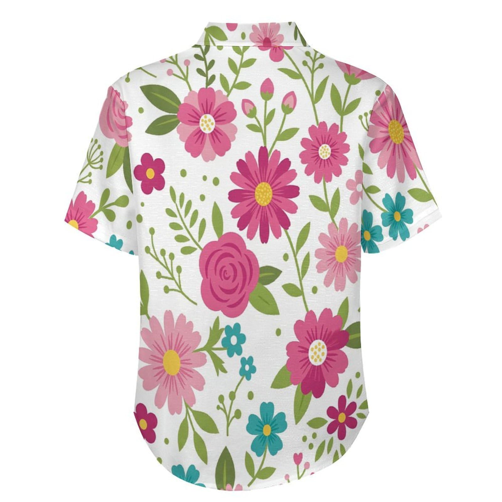 Camicia Casual da Uomo, Piccoli Fiori Carini Stampa Maglietta Estiva a Maniche Corte Stile Disegni Classici Fatti A Mano Casual Button Down Hawaiani Camicie Risvolto Spiaggia Top