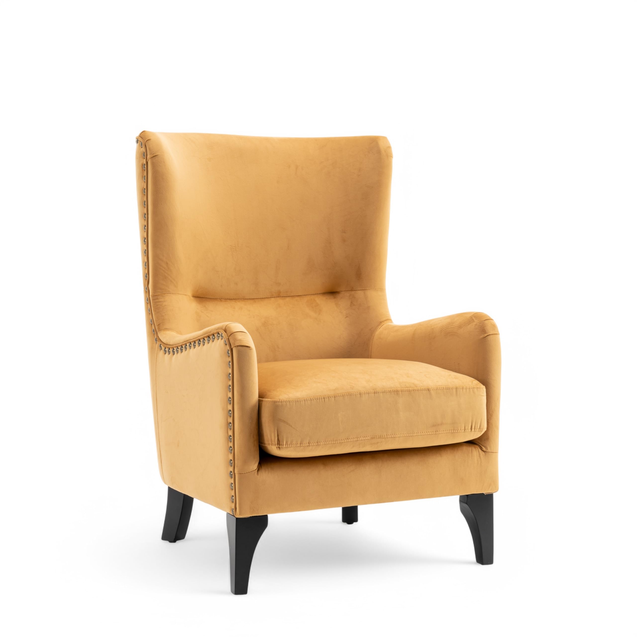 Stunning Chairs Velvet Gold Wingback Armchair – High Back Armchair for Reading, Elegant Fireside Chair with Wooden Legs, Comfortable High Seat, Classic Wing Chair for Living Room, Bedroom