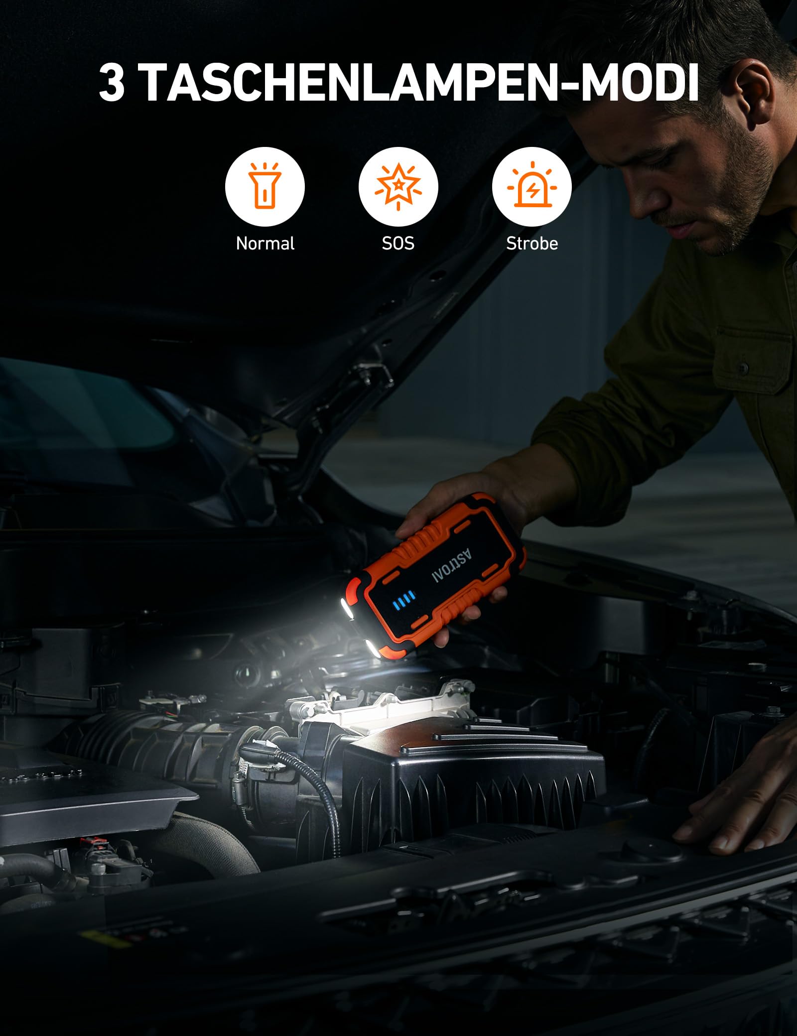AstroAI Starthilfe Powerbank für PKW, 6000A tragbare Auto Starthilfe Powerbank mit USB QC 3.0 Ausgänge für 12V Autos (Benzin /12L Diesel), Motorräder Booster,Jump Starter inklusive LED Taschenlampe