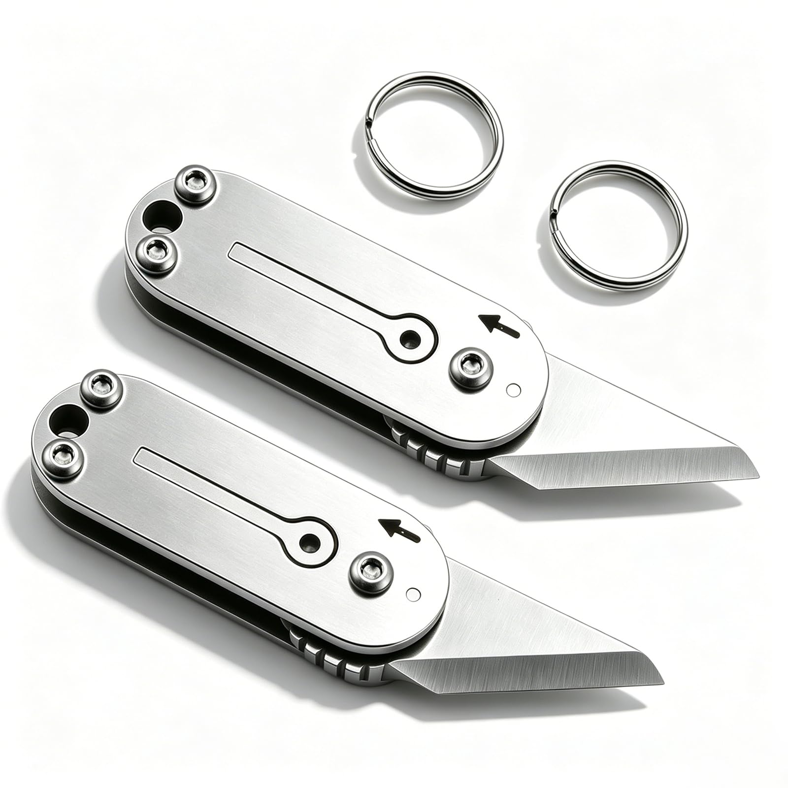 2 Pcs Small Box Cutter Multi Tool, Compact Stainless Steel Pocket Box Opener for EDC, Box Cutter Keyring for Home, Office, Warehouse, DIY & Outdoor Use, Practical Gift for Men