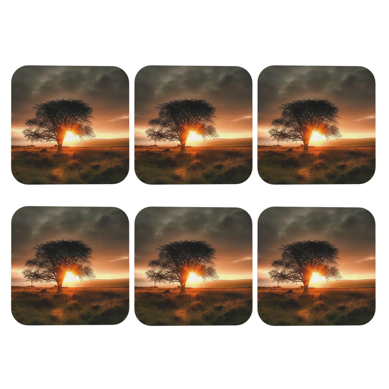 6pcs Leather Coasters for Drinks, Natural Sunrise Drink Coasters for Tabletop Protection, 4" Cup Coasters for Coffee Table Decor, Non-Slip Drinking Cup Mat for Hot Or Cold Drink