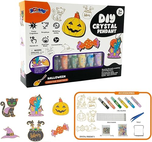 Juego de arte y manualidades de pintura de cristal de bricolaje, kit de colgante de cristal para Navidad, arte de ventana para niños, kits de arte