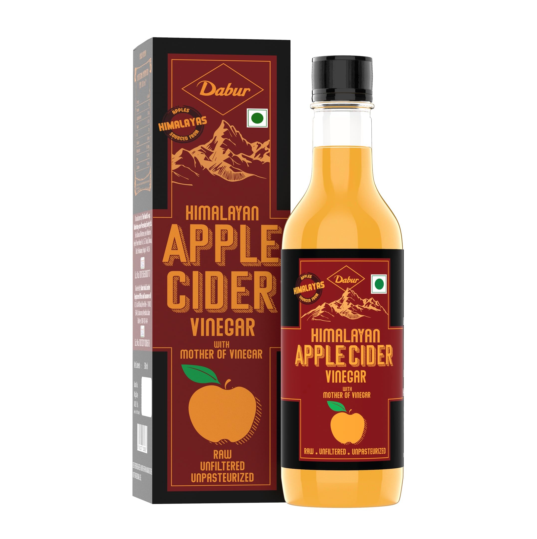Dabur Himalayan Apple Cider Vinegar with Mother of Vinegar | Raw, Unfiltered, Unpasteurized | For weight loss and boost immunity| No added colours or preservatives - 500 ml