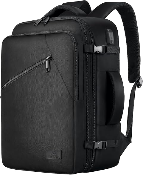 Zaino da Viaggio, 24L Zaino da Cabina 40x30x20 Conforme Ryanair, Espandibile fino a 30L per Laptop 15,6" e Porta USB, Ideale per Viaggi Brevi e Weekend - Nero
