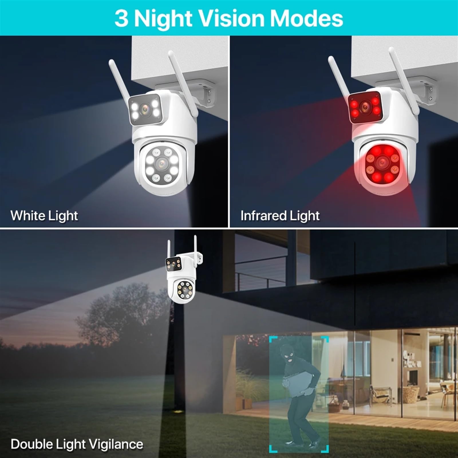 Telecamera di sicurezza, Telecamera PTZ 8MP 4K HD Doppia Lente Doppio Schermo 4MP IP Wireless Esterna AI Rilevamento Umano Video Sorveglianza P2P(8MP With 32G Card)
