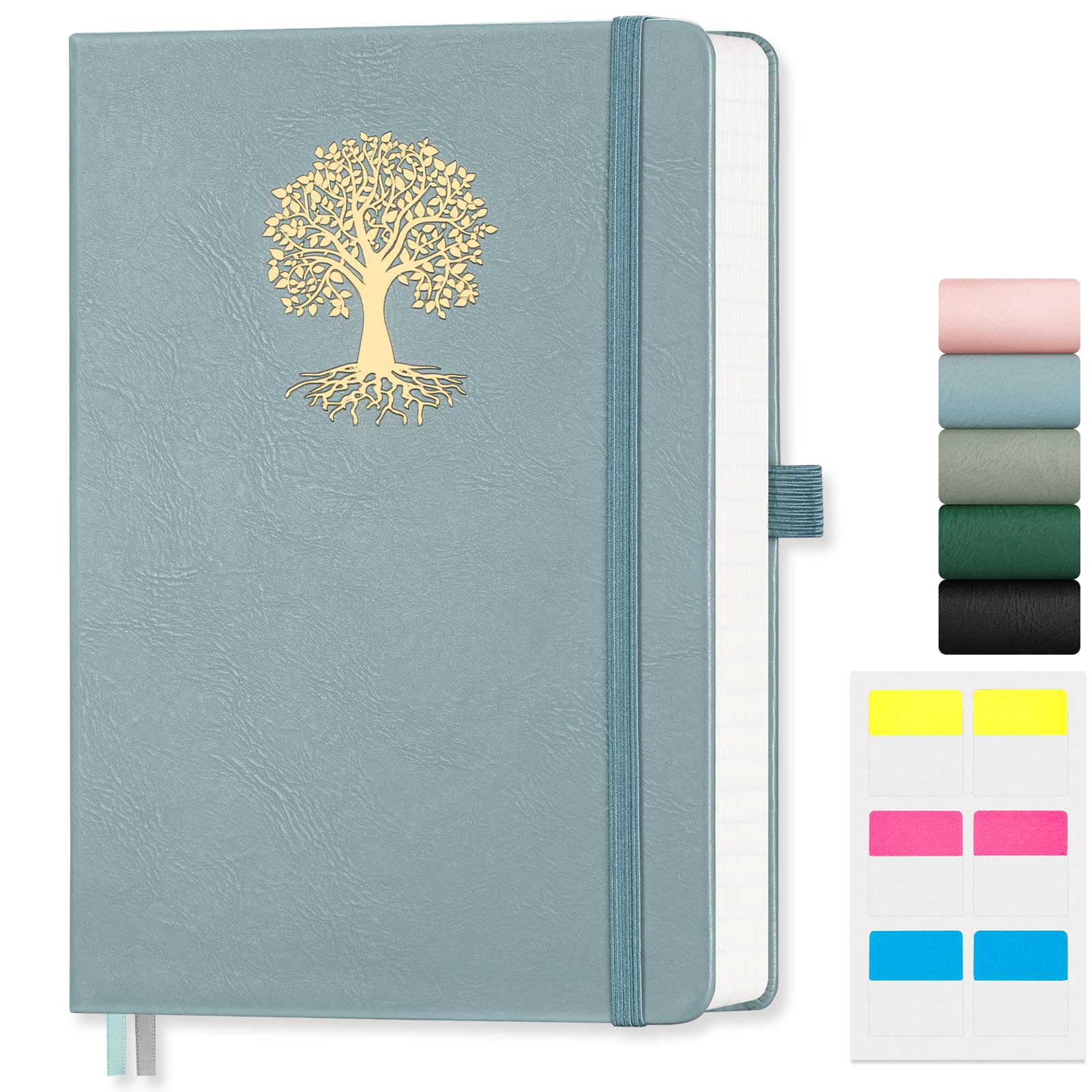 EMSHOI A5 Notebook Graph Paper, 100 GSM Hardcover Leather Squared Journal with Sticky Notes