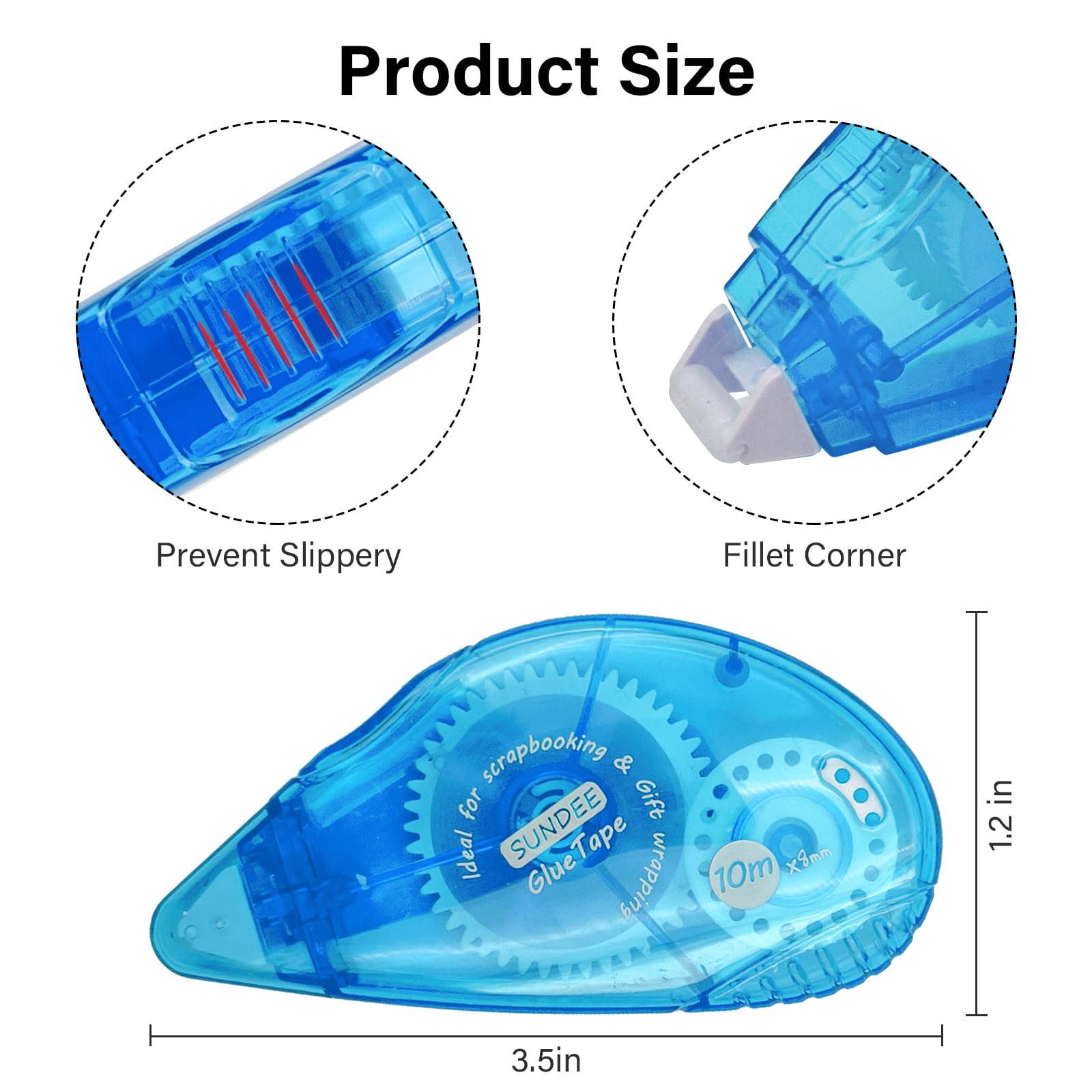 Glue Runner - Rodillo de cinta adhesiva permanente de doble cara para álbumes de recortes, 0.3 x 360 pulgadas, aplicador permanente de puntos adhesivos, 12 paquetes, blanco y azul