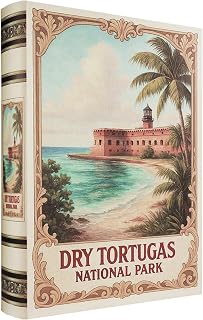 Decorative Wooden Book Box - Vintage Faux Book Boxes with National Park Design, Secret Storage with Magnetic Closure, Leather Cover, Perfect for Home Office Bookshelf (1 x Dry Tortugas)