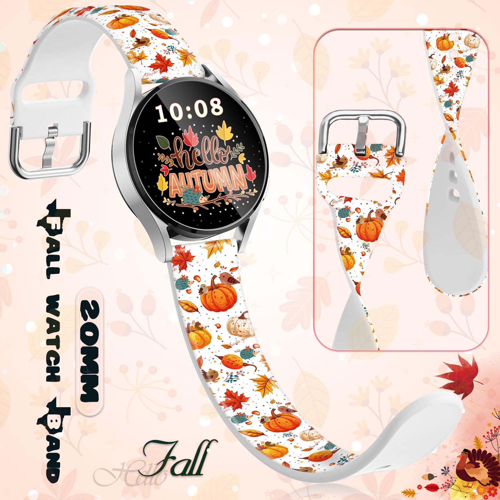Bracelet de montre de Noël de 20 mm compatible avec Samsung Galaxy 6/5/5 Pro/4/4 Classic/3 (41 mm)/Active 1&2, tailles 40 mm, 41 mm, 42 mm, 44 mm, 45 mm, 46 mm, bonhomme de neige, Père Noël, vacances