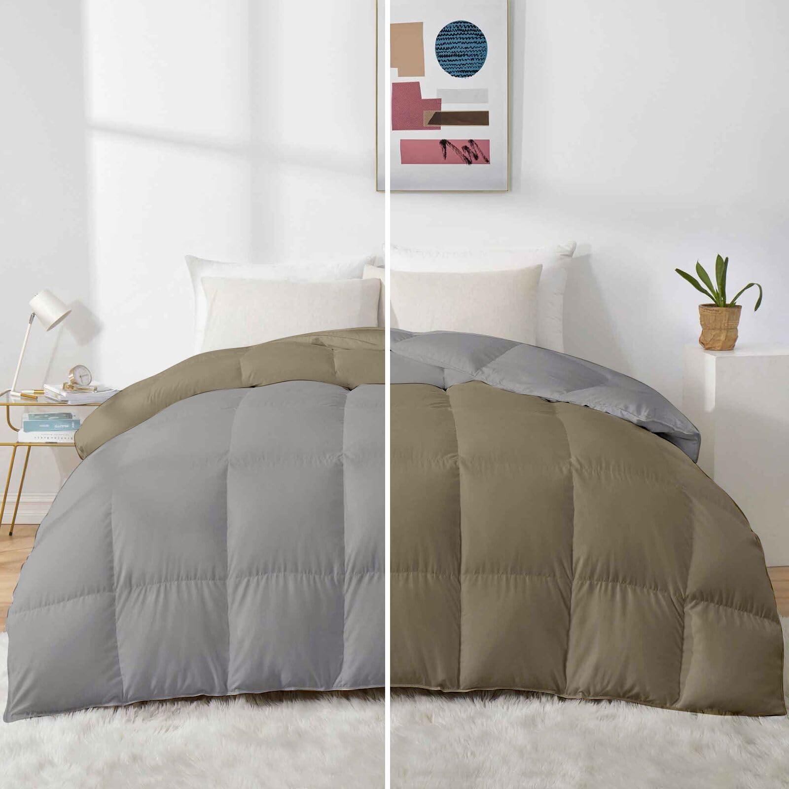Razzai 500 GSM Winter Comforter Premium Collection Quilted Revesible Comforter (90" x 90" Inches/228cm x 228cm) - Queen Size | Silver/Beige