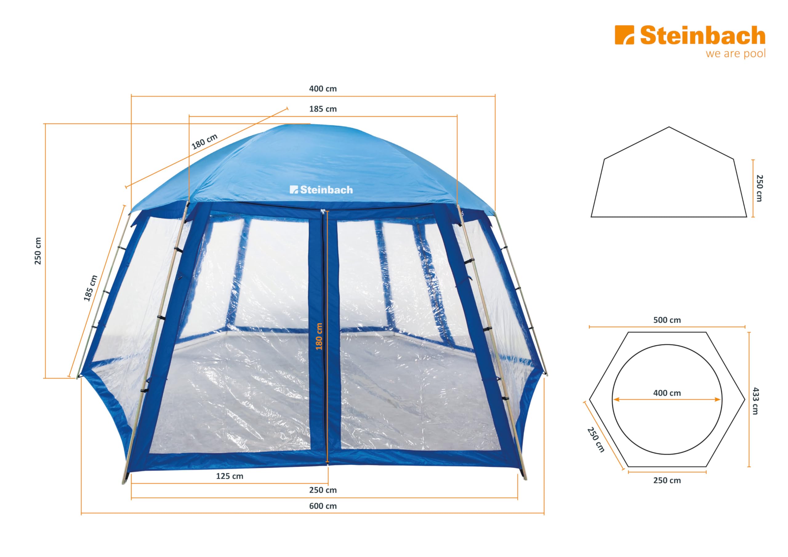 Steinbach Pooldach – 036420 – Für Pools bis Ø 400 cm – Sonnenschutz, schnelles Aufwärmen des Poolwassers und geringere Verschmutzung – 500 x 433 x 250 cm (LxBxH)