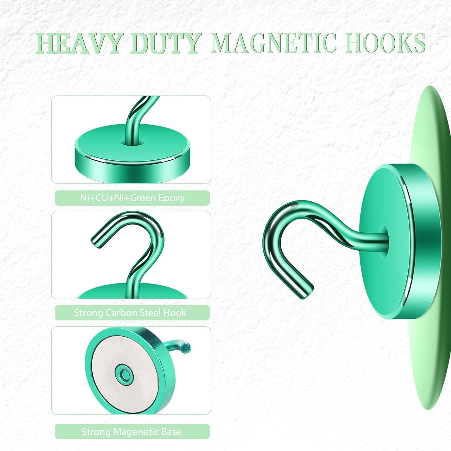 Neosmuk Magnetic Hooks, Heavy Duty 180 lb Magnet Hooks for Cruise Ship Door & Walls, Refrigerator & Grill, Extra Strong Neodymium Hanging Travel Essentials, Green