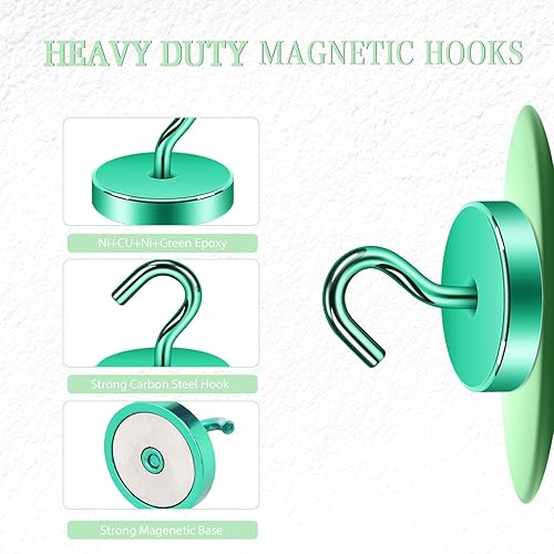 Vista 236 de Neosmuk Ganchos magnéticos resistentes, imanes fuertes con gancho para refrigerador, ganchos industriales súper resistentes de neodimio para colgar